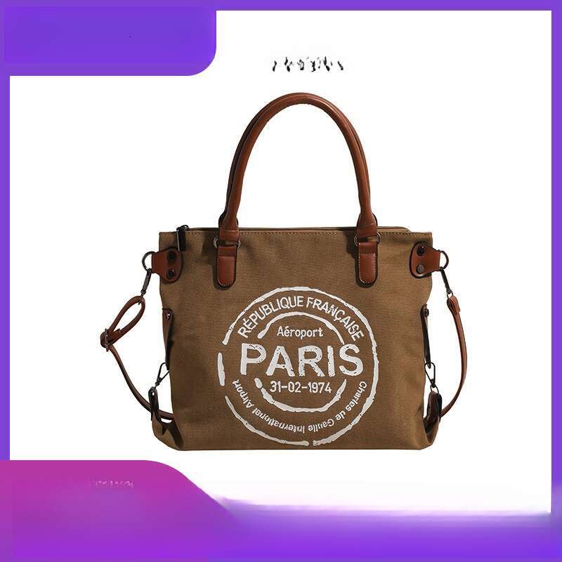 Lazy canvas casual large capacity women's commuting crossbody single shoulder letter tote bag, 2025 versatile temperament, new trendy clothing in
