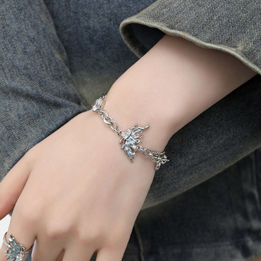 Icy Blue Butterfly Bracelet Light Luxury High-End Ins Style 2024 New Fashion Niche Zircon Jewelry for Women