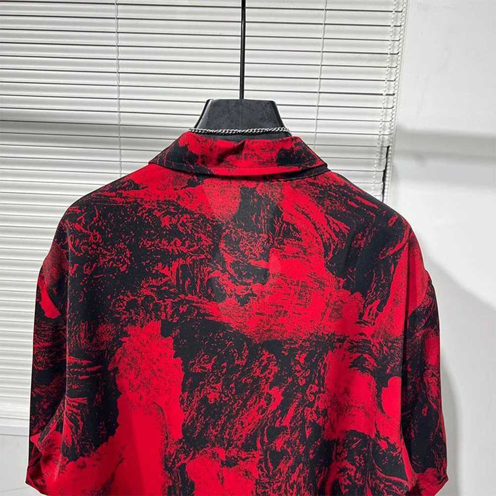 Mens Shirt Irregular Red Landscape Painting Shirt Summer Daily Niche Beach Vacation Hawaii Personalized Top Mens Wear 2024 X250410