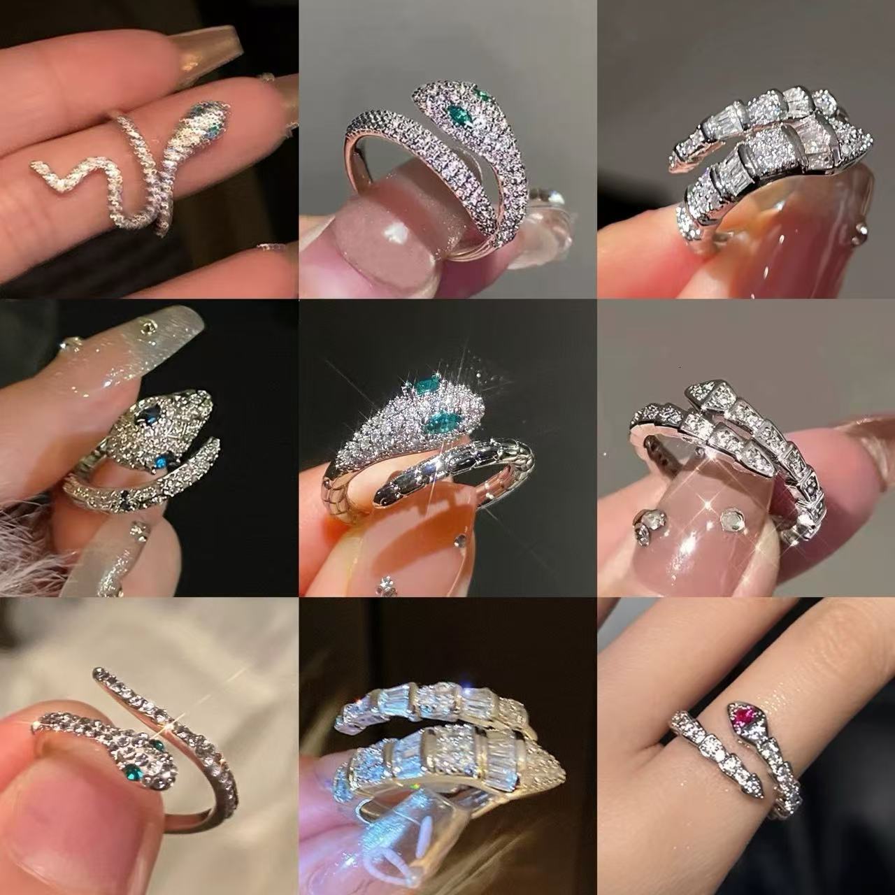 Lightweight And Luxurious Zircon Sparkling Diamond Snake Shaped Ring Silver Fashion Ring Open Ring High-quality Texture Multifunctional Fashion Design