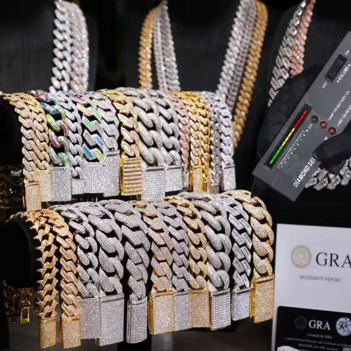 Fine Jewelry Hip Hop 925 Sterling Silver Vvs Moissanite Diamond Iced Out Miami Cuban Link Chain Necklace for Men