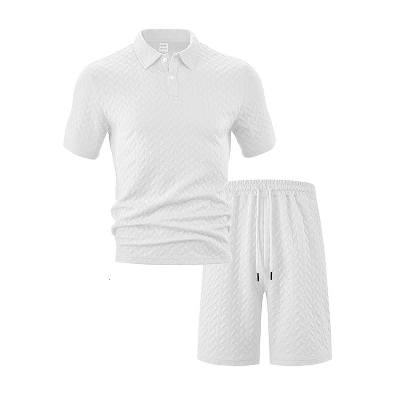 Summer Jacquard Multi Color Casual Set T-shirt Shorts Mens Solid Color Fashion Sports Fitness Men