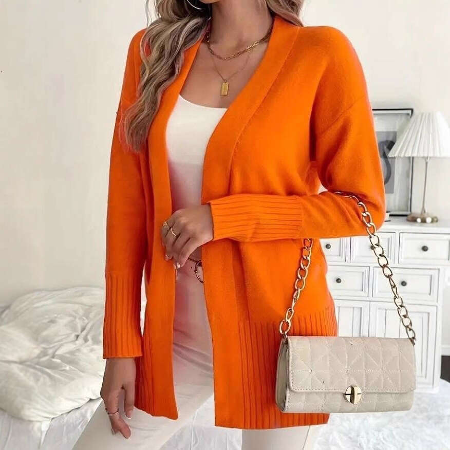 Foreign Trade Cross-Border Plus Size Women's Knitted Cardigan European and American Style Casual Simple Elegant with Pockets Shawl Sweater for Wo