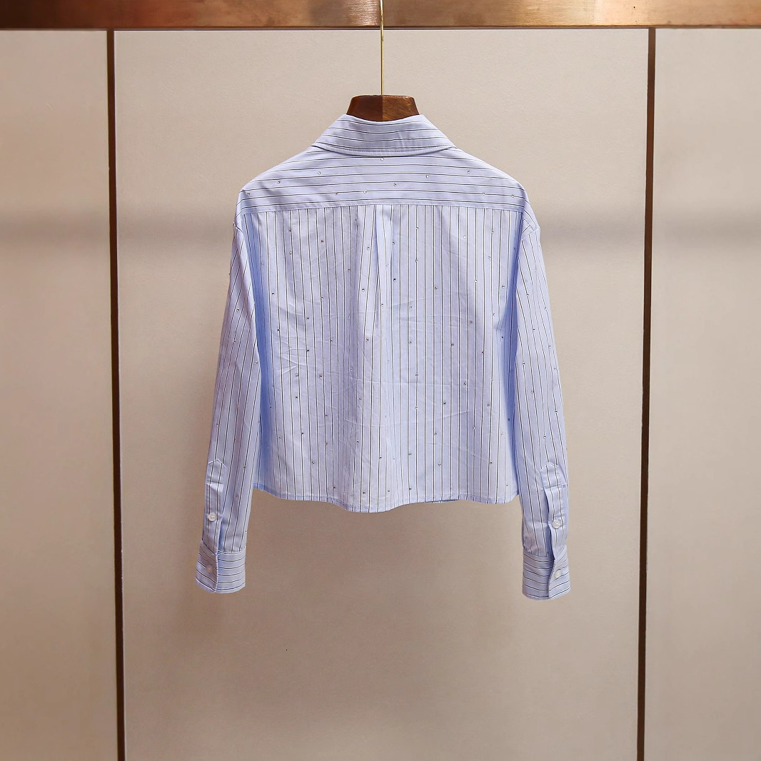 Womens Fashion Spring New Fashion French Classic Striped Short Shirt for Petite Women