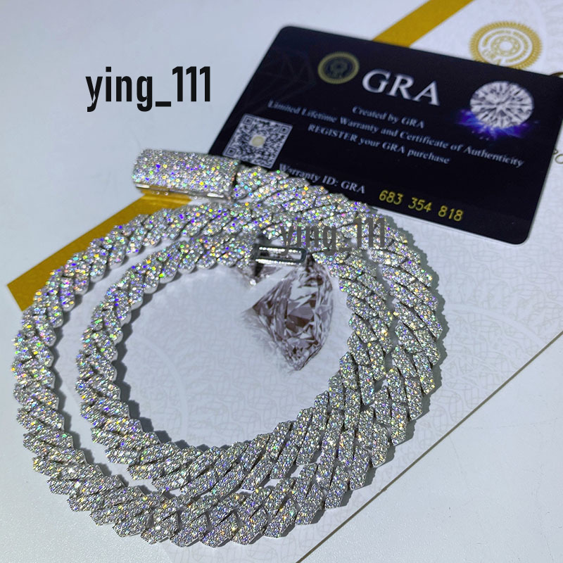 Iced Out Vvs Moissanite 2 Rows Miami Gold Cuban Chain Necklace 925 Sterling Silver Diamond Moissanite Cuban Link Chain