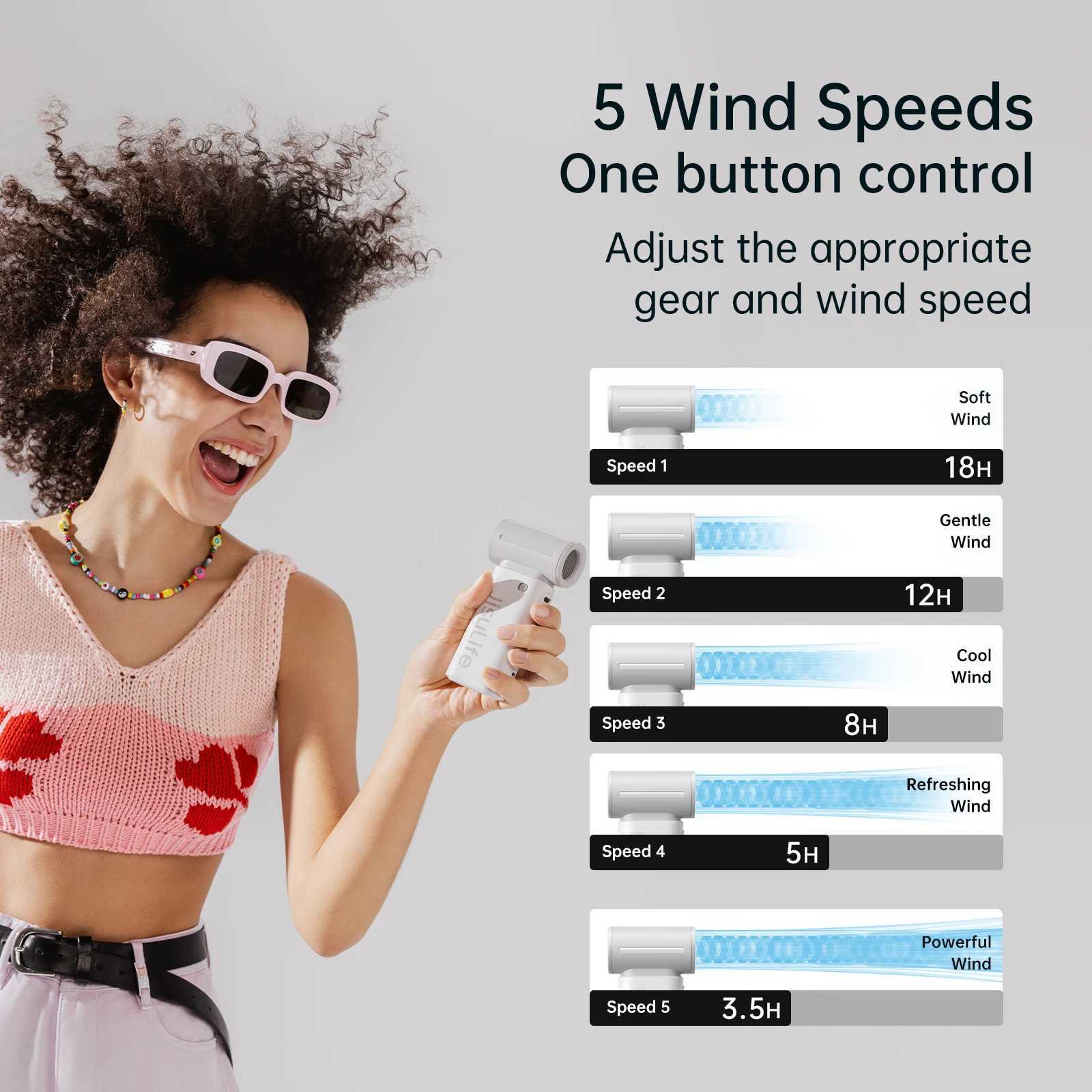 JISULIFE portable handheld turbofan with 5000mAh 18H rechargeable battery super strong wind power multi-purpose pocket mini fan X2504121