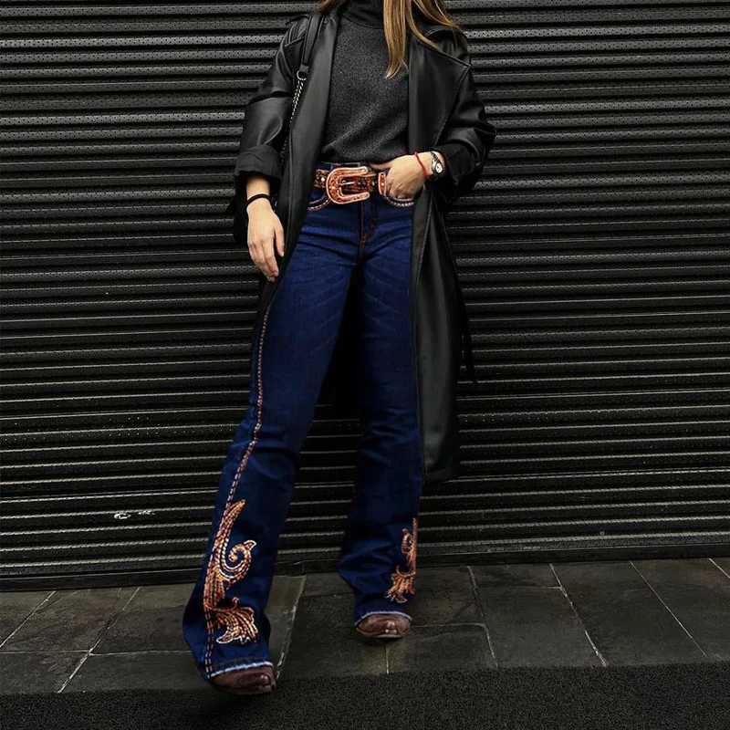 Stylish Cowgirl Boo-Cut Denim Jean Exquisite Embroidery Stretch Comfortable Ladies Country Outfit Western Women Trousers T02 C251110