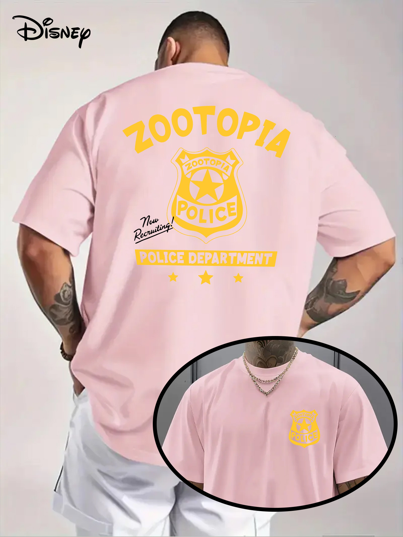 Disney Zootopia Police Station Men's T-Shirt Reversible Nick Wilde Judy Hopps Inspired Design, Logo, Soft Polyester Fabric, Casual Fitness Birthd