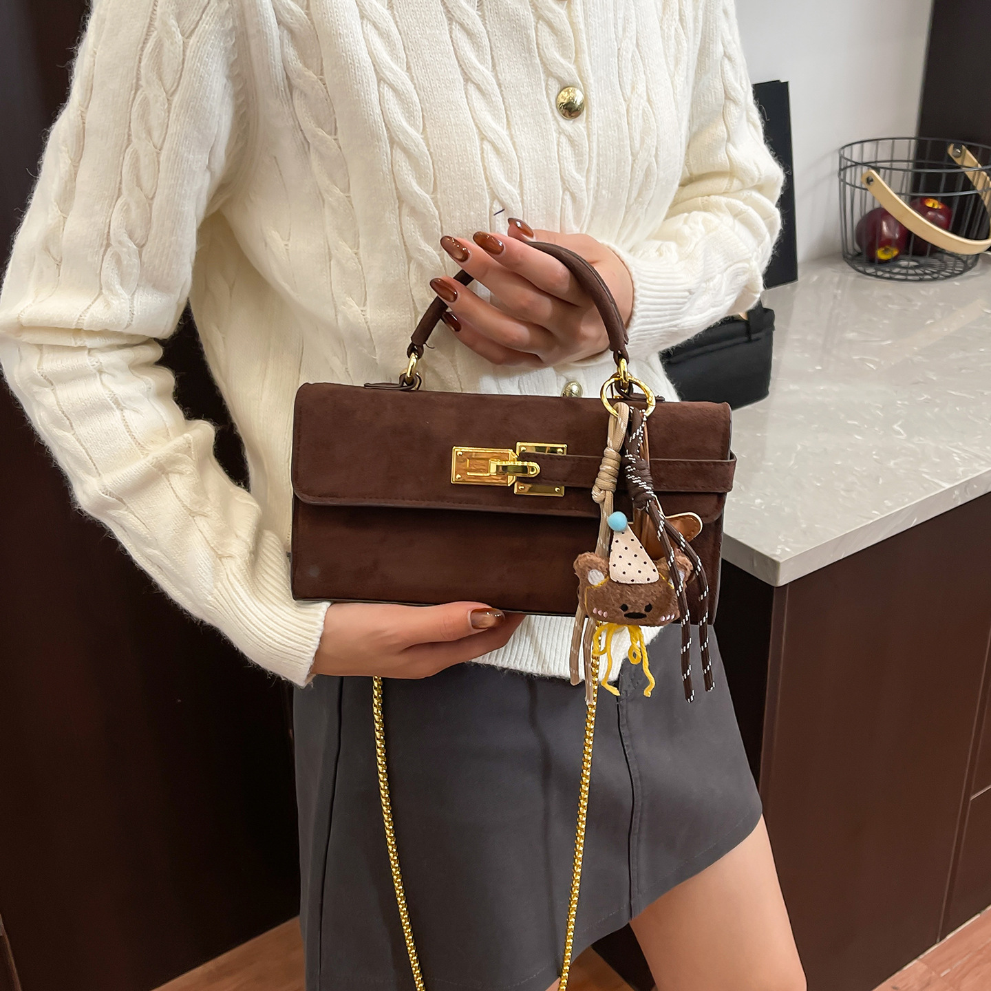 Simple and Elegant Handbag Versatile Shoulder Bag Color-blocking Crossbody Bag