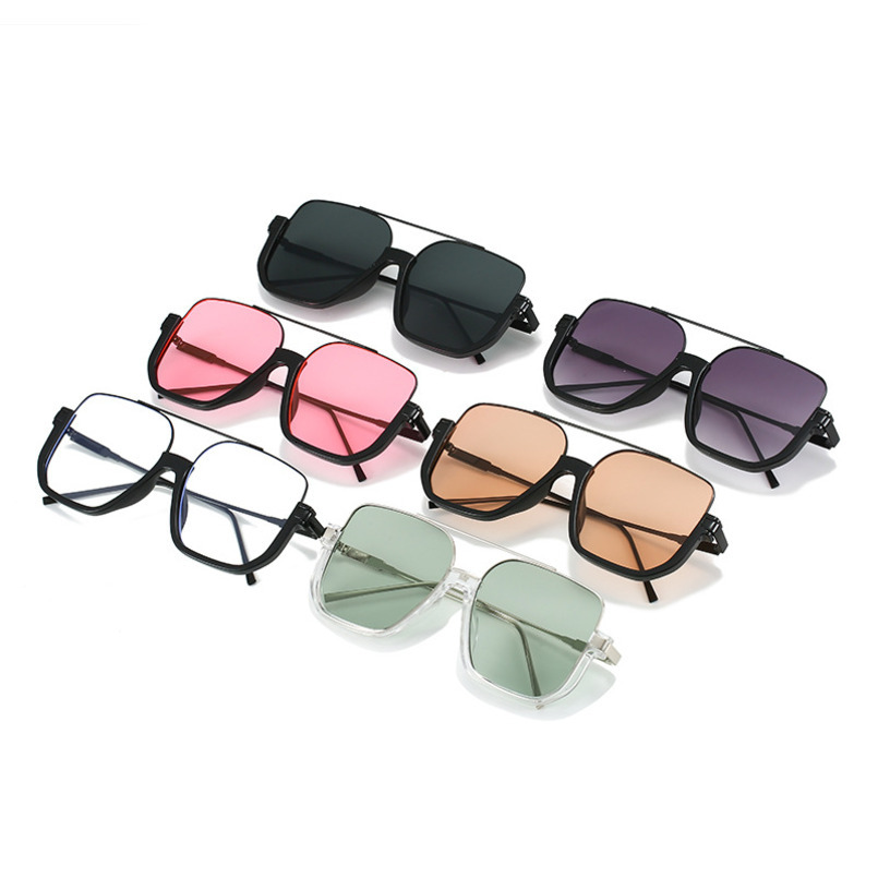 Double Bridge Half Metal for Women Large Frame Polygonal Korean Style Polarized Retro Personality Sunglasses