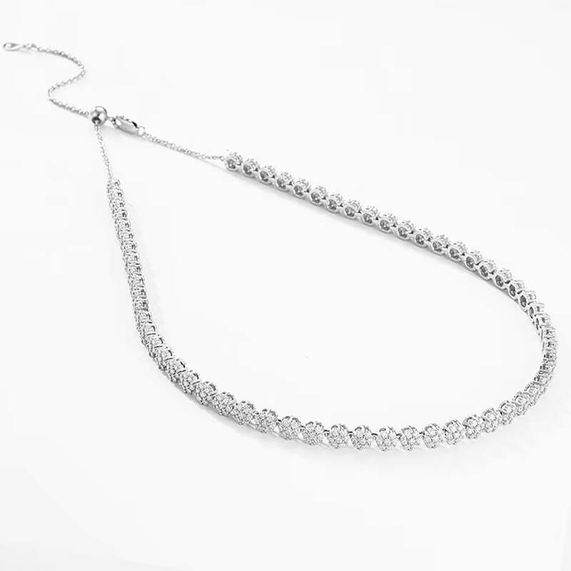 925 Sterling Silver Moissanite Full Diamond Plum Blossom Collar Necklace Advanced Adjustable for Weddings Parties Engagements