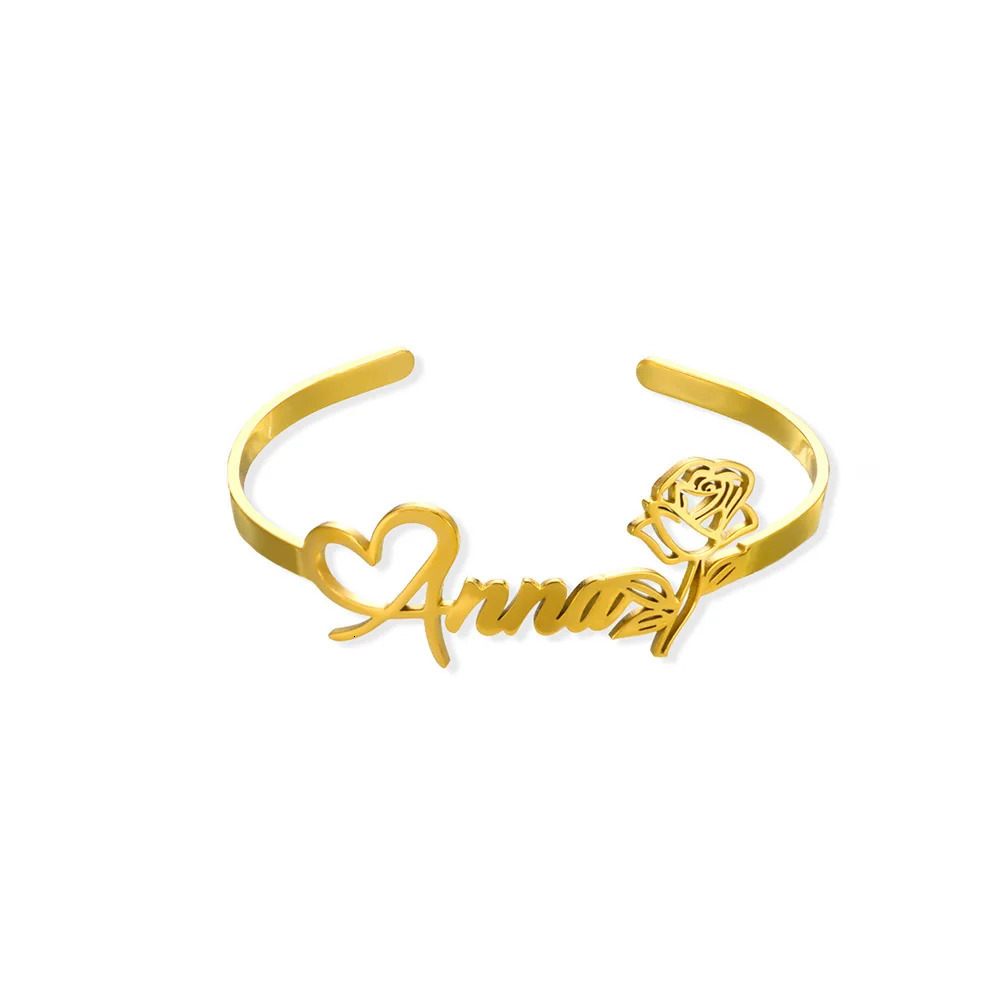 Customized Rose Name Bracelet Womens Gold Stainless Steel Geometric Bracelet Summer Travel Party Jewelry Gift 250408