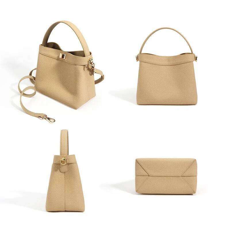New Genuine Leather Bucket Trendy Women's Shoulder Crossbody Minimalist Square Bag For Commuting Fashion Handbag St251110