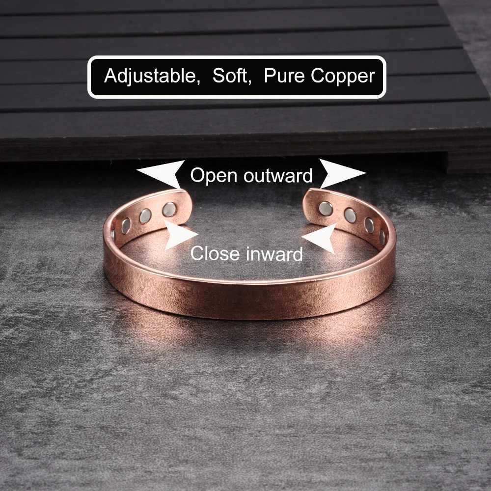 Vinterly Pure Copper Bracelets Magnetic Therapy Arthritis Shiny Adjustable High Magnets Open Cuff 10mm Bangles Resizable JewelryC250410