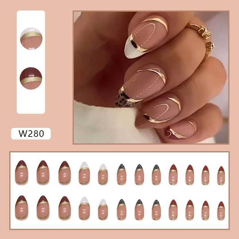 Leopard Print 24 pieces pressed on nails pink gradient fake nails smooth artificial fingers reusable female fake nails W250410