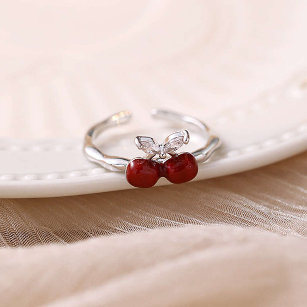 DHcollections Sweet and Exquisite Bowknot Cherry for Women Gentle Style Niche Fashionable Commuting Versatile Index Finger Ring