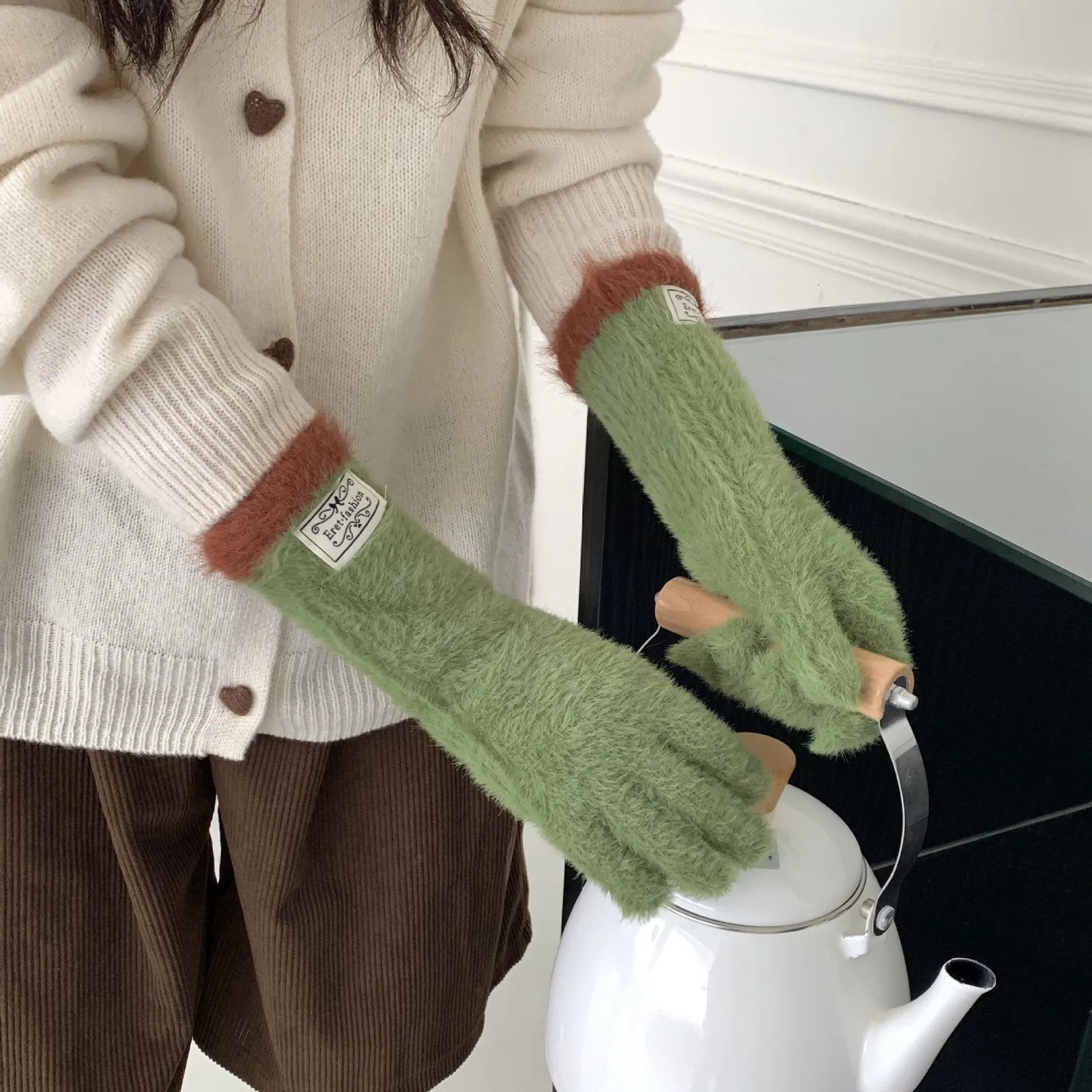 Womens Knitted Gloves Warm Windproof Student Cycling Accessory Anti-Slip Palm Biking Daily School Winter Commute 251106