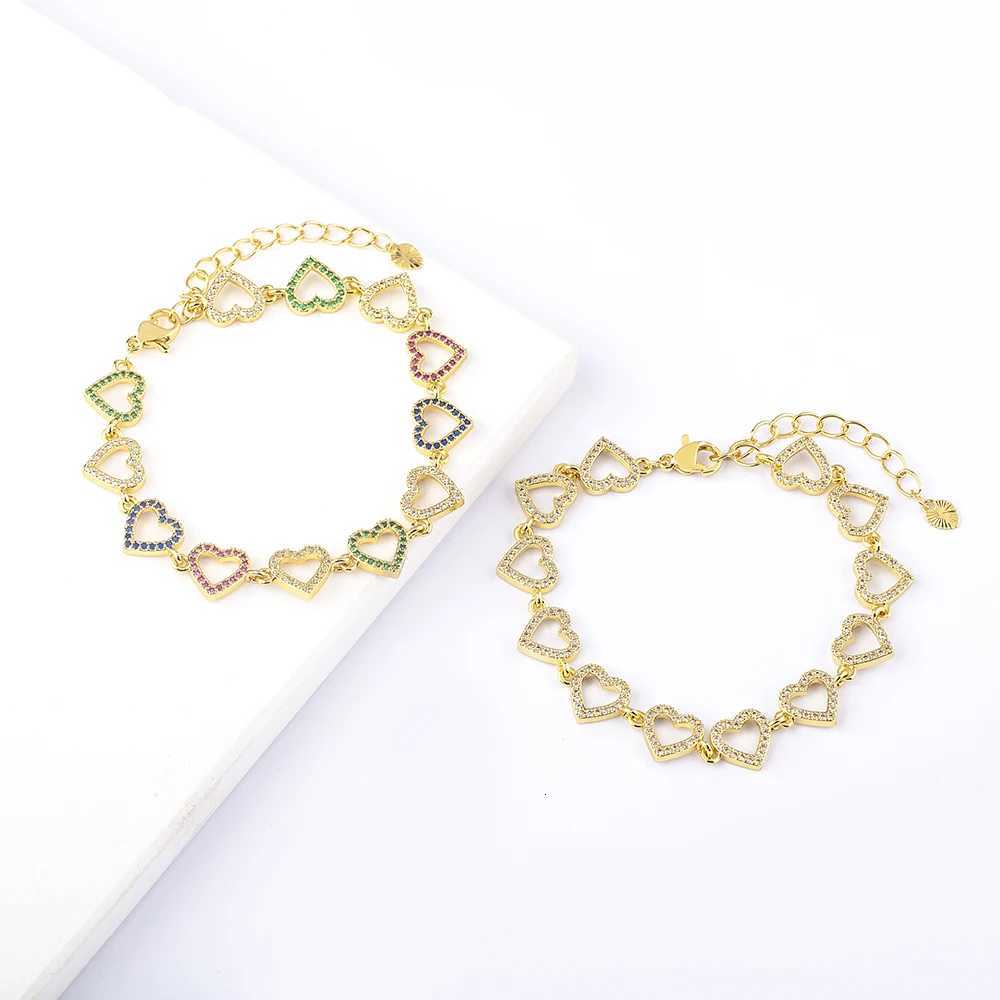 Nidin New Arrival Vintage Love Heart Zircon Gold Plated Charm Bracelet Women Party Anniversary Jewelry Link Bangle AdjustableT251110