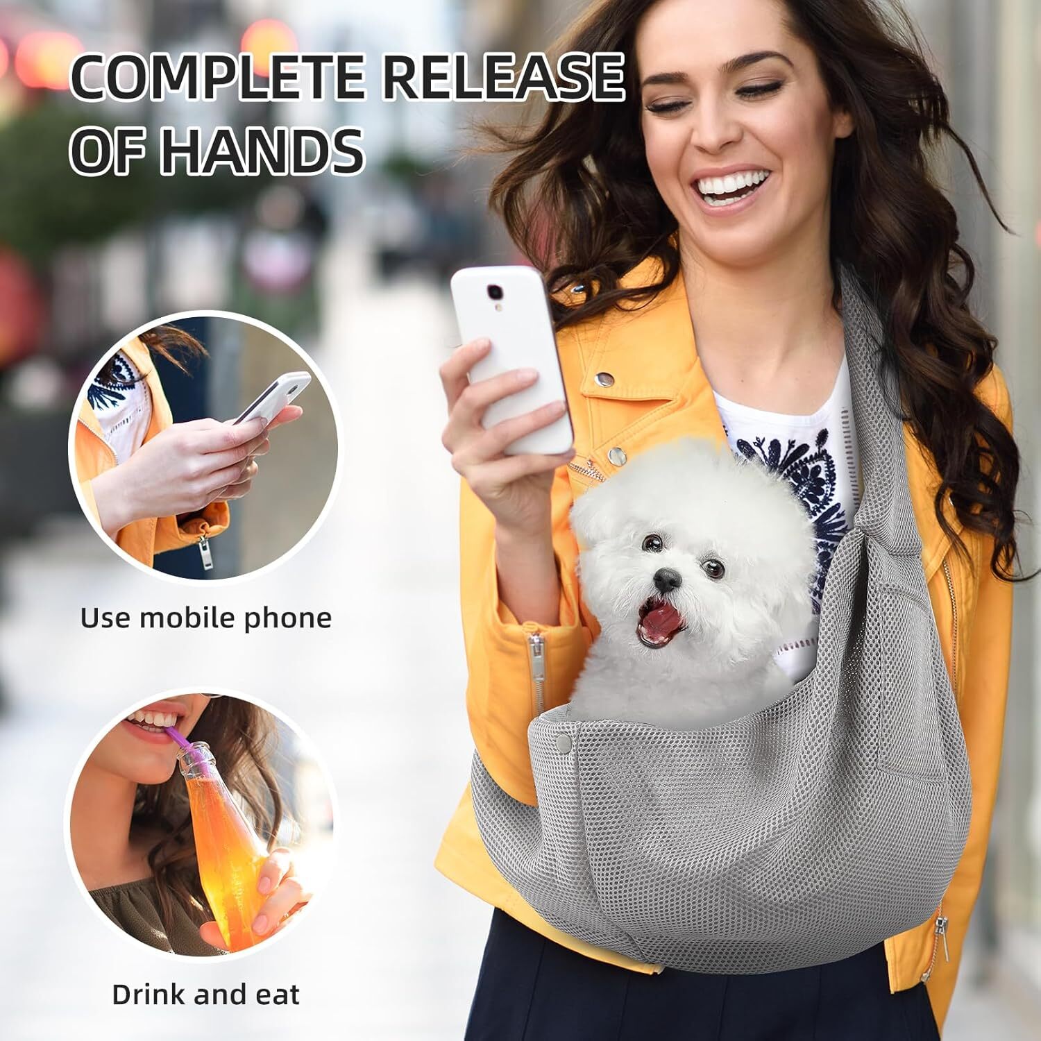 Dog Carrier Sling - Super Breathable Double sided Dog Handbag with Storage Bag, Travel Safety Chest Strap, Hands Free Dog Strap Strap, Used for Carryi