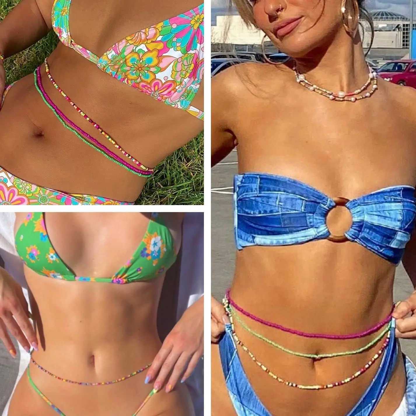 8 pieces of African waist beads suitable for girls elastic laminated belly beads body chain waist bead packaging colorful waist bead jewelry X250410