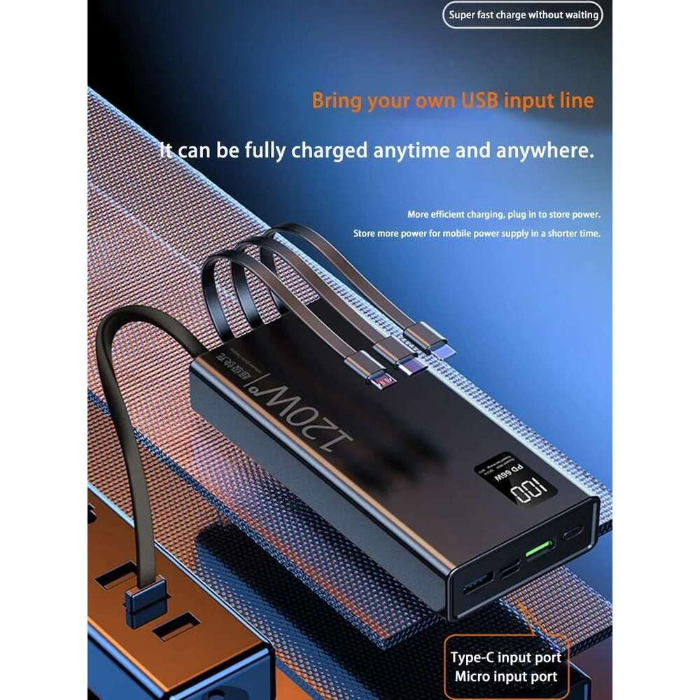 20000mAh High Capacity Power Bank 4 in 1 120W Fast Charging Powerbank Portable Battery Charger For Phone Samsung Huawei