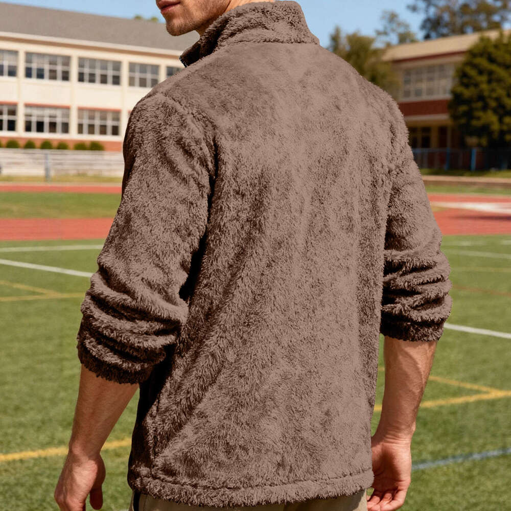 Cross-Border European and American Amazon Casual Sports Zipper Design Soft Couple Loose Arctic Velvet Stand Collar Jacket Coat