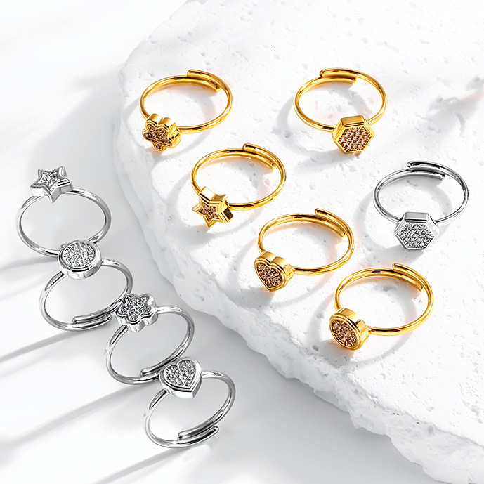 Cross Border Fashion Ring Trade New Product Stainless Steel Ring Designer Ring Circular Hexagonal Ring Women's Light Luxury Geometric Ring Simple