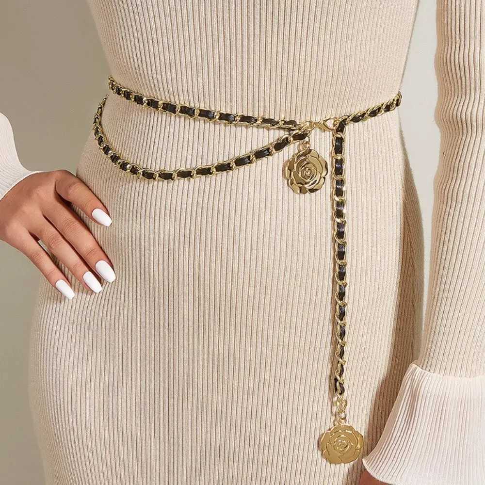 Adjustable waist chain fashionable punk jeans metal chain strap floral pendant dress waist belt X250410