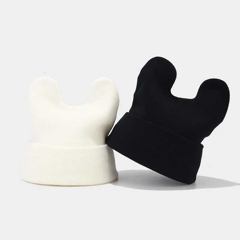 Cute Ears Solid Color Knitted Hat Trendy Cute Cartoon Knitted Hat Autumn/Winter Outdoor Warm Hat BeaniesXJ251110