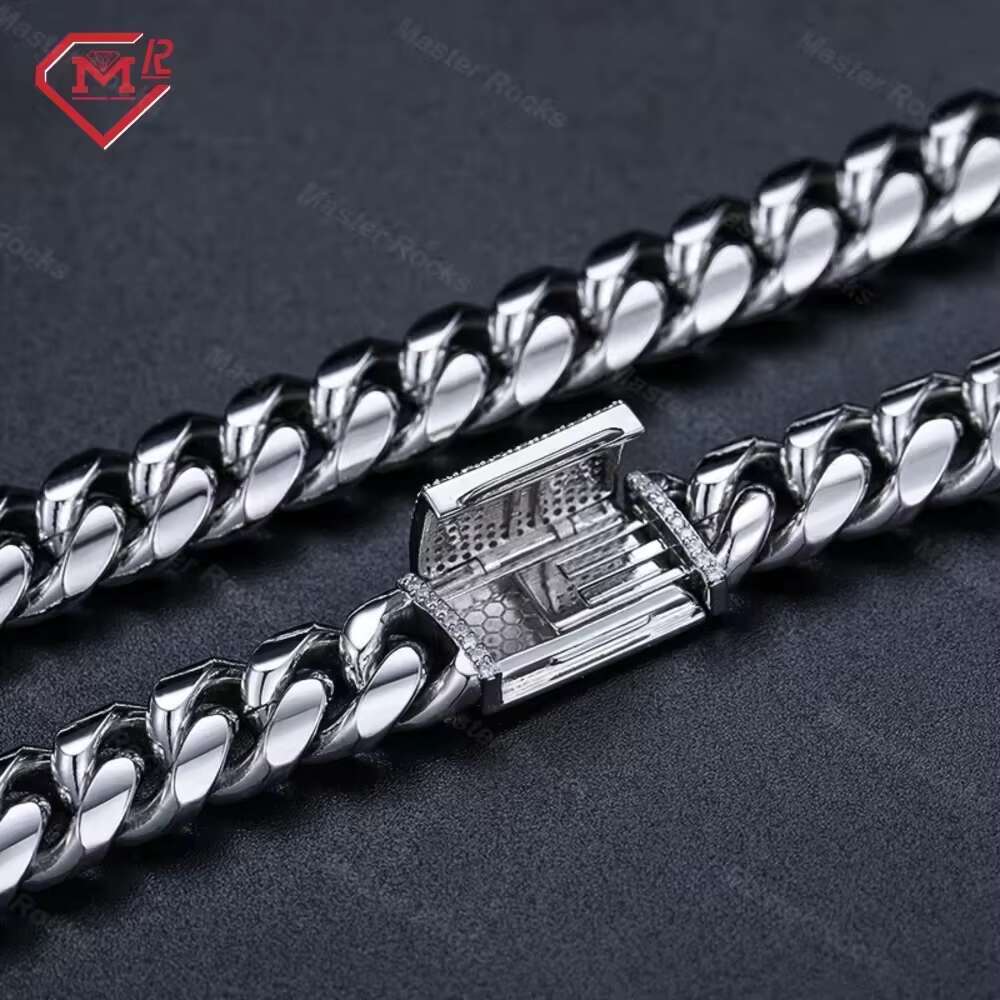 Luxury Plain Cuban Chain 925 Sterling Silver Custom Hiphop Moissanite Clasp Classic Cuban Link Chain
