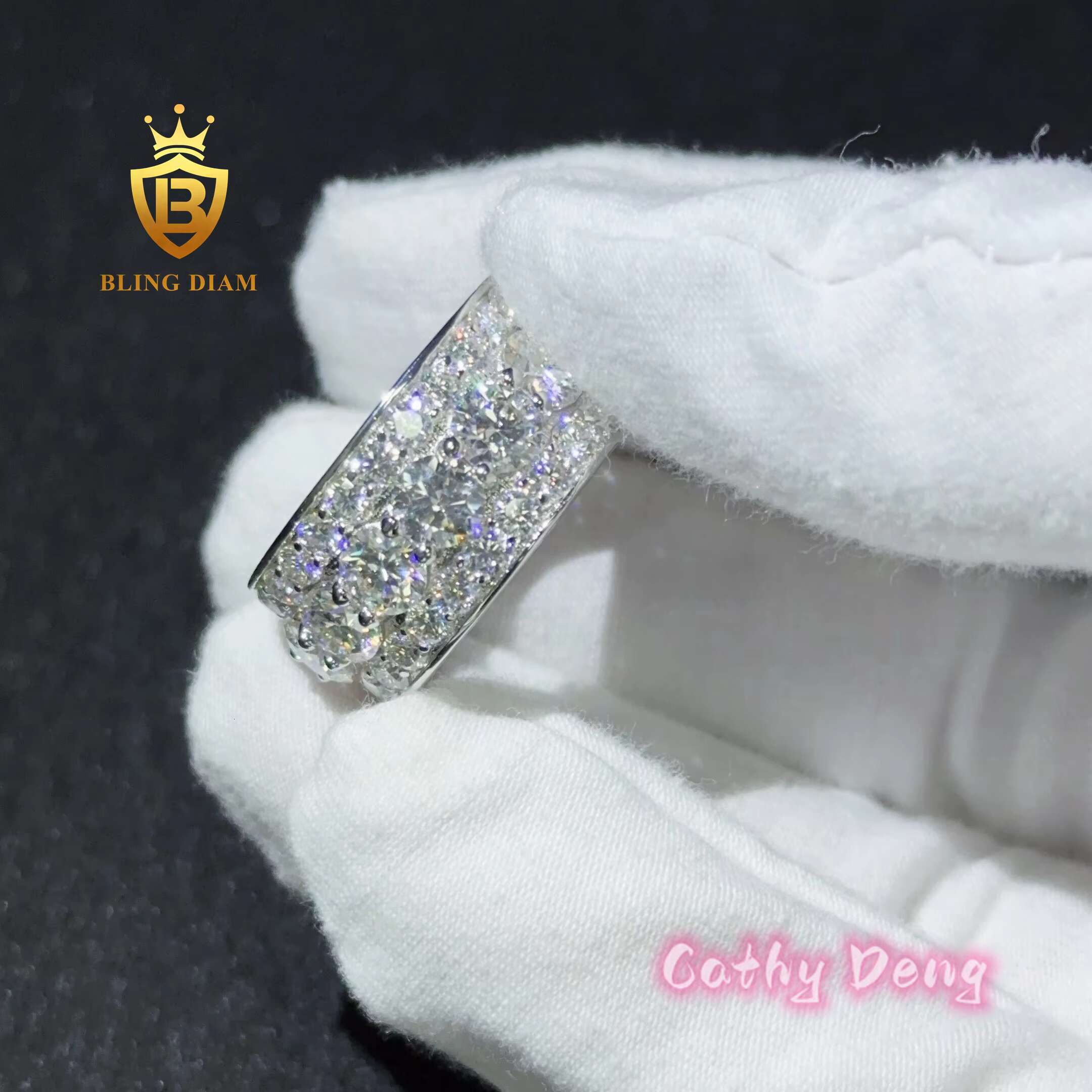 Ready to Ship GRA Certified Hiphop Mens Ring Ice Out Moissanite Ring 925 Sterling Sliver Rapper Cuban Link Ring