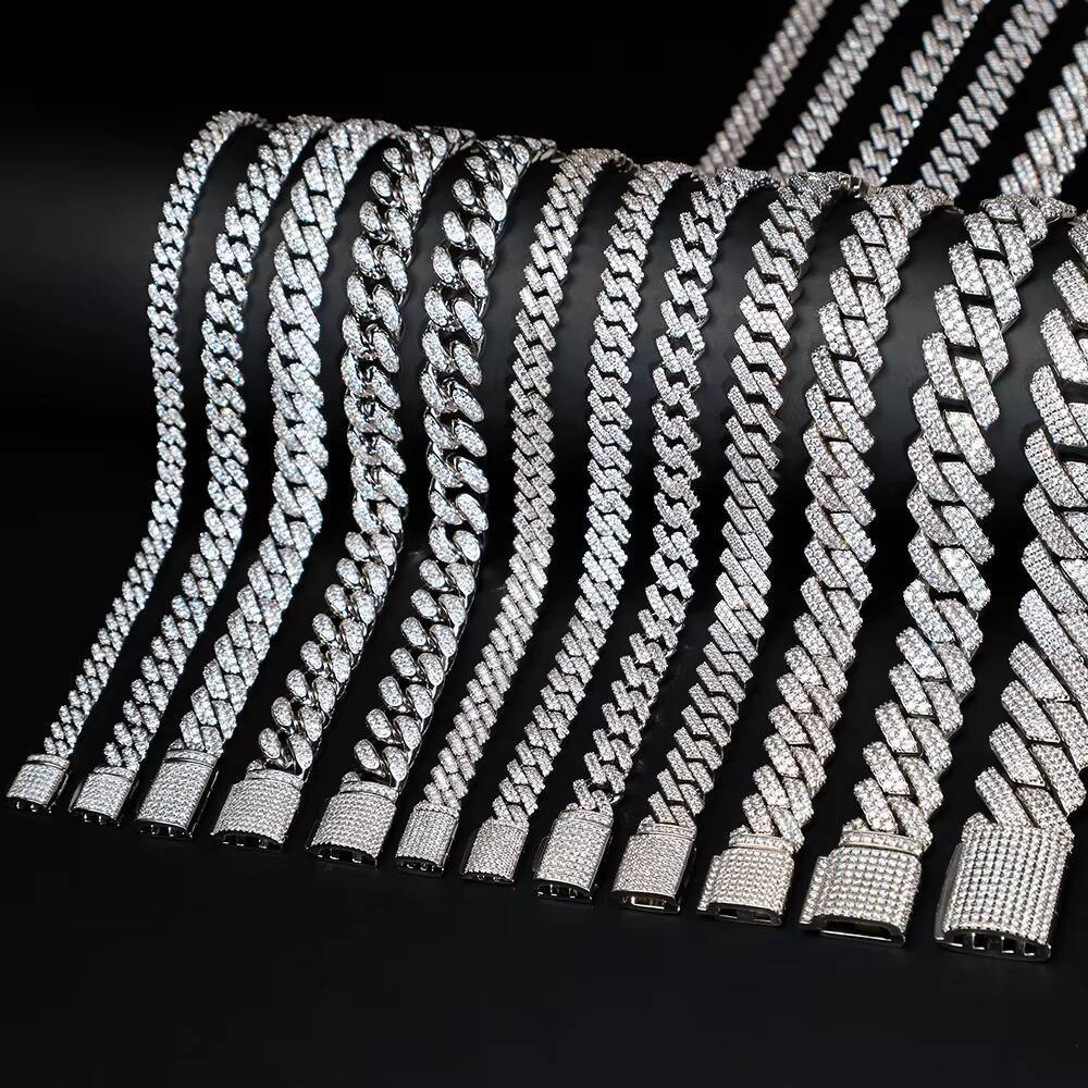 Pass Diamond Test Hip Hop Jewelry Vvs Stone Shiny 2row 3row 4row Men 925 Sterling Silver Necklace Moissanite Cuban Link Chain
