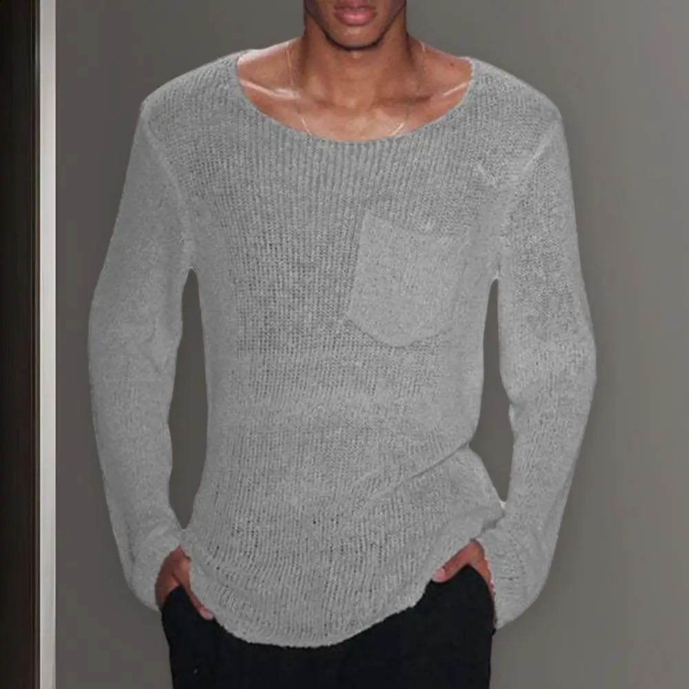 Men Sweater Solid Color Sweater Stylish Mens Hollow Out Knitwear Casual Pullover Sweaters with Thin Loose Fit Solid Color for A 250407