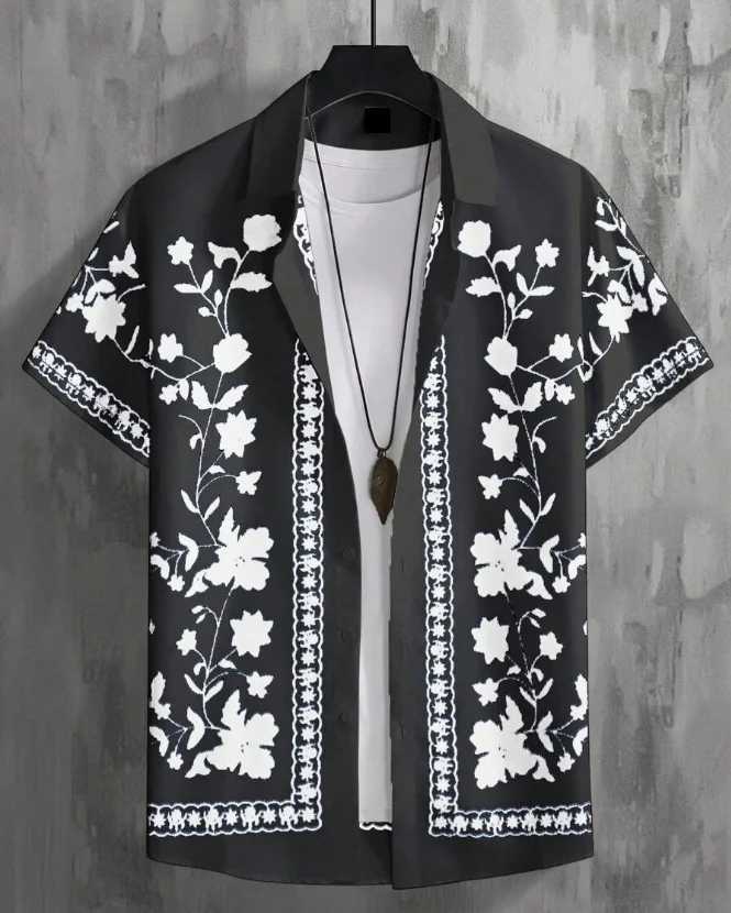 New Summer Mens 3D Printed Floral Shirt Neutral Fashion Casual Fresh Style Oversized Breathable Collar Button Hawaiian Shirt X250410