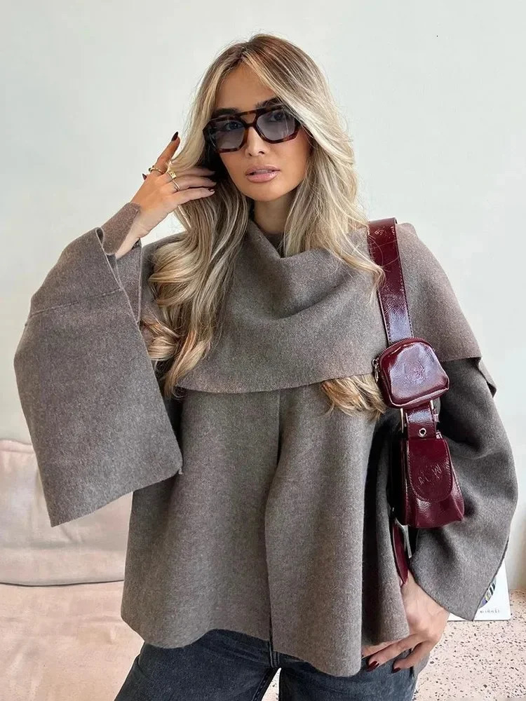 Ladies Autumn Winter Jacket Women Casual Commuter Coat Knitted Loose Oversize Asymmetric Elegant Split Chic Scarf 251110