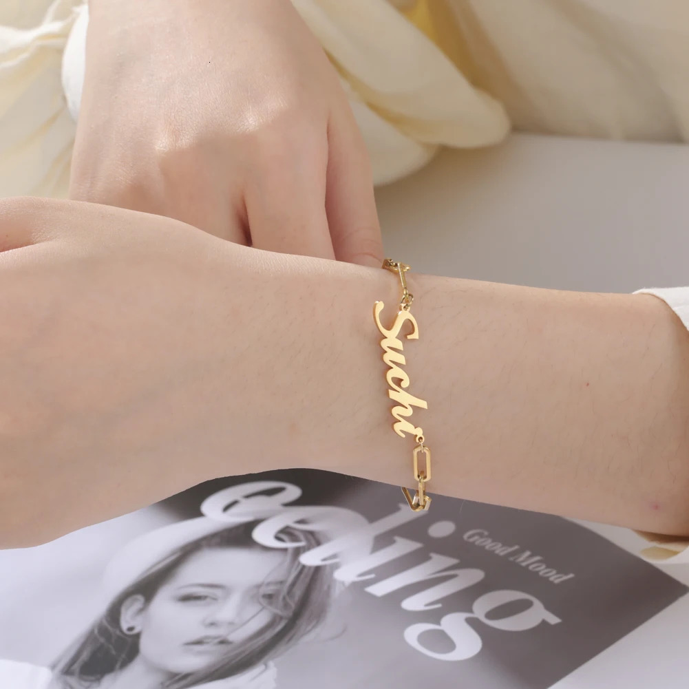 Sipuris Customized Name Bracelet Personalized Stainless Steel Rectangular Chain Letter Bracelet Unique Jewelry Family Gift 250408