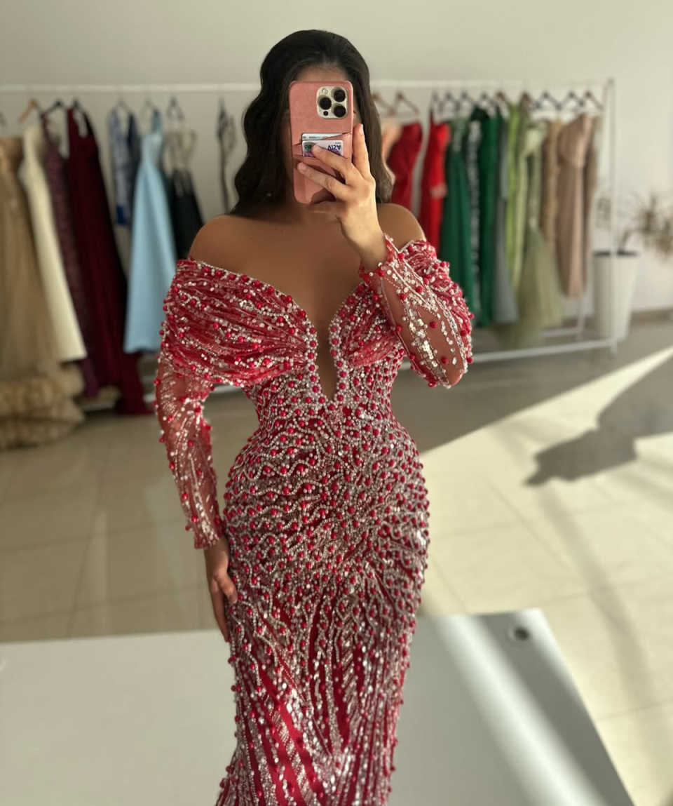 Luxury Heavy Handmade Prom Dress Full Beaded Off Shoulde Evening Gown Formal Occasion Dress Party Women Customized Dresses