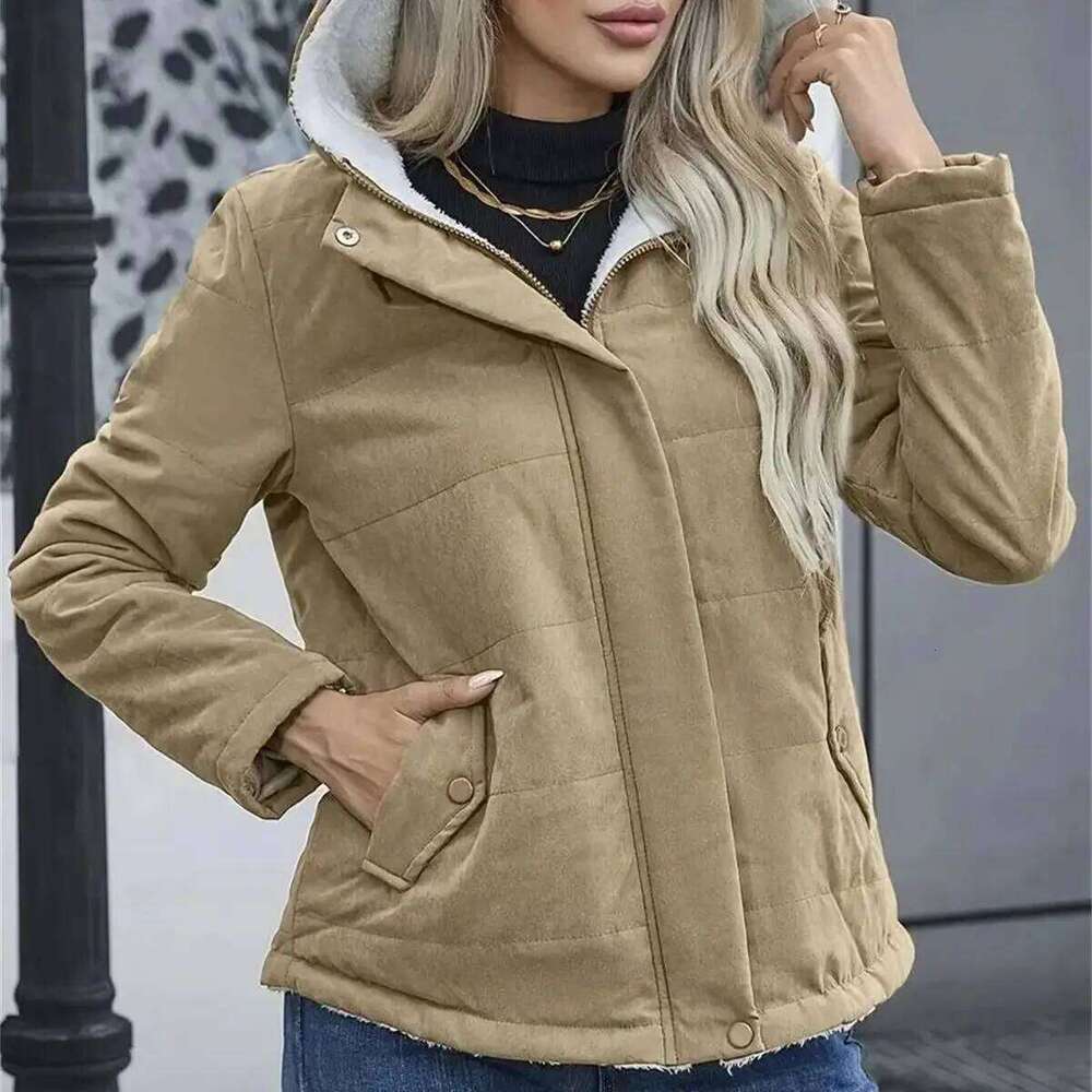 Women Autumn Winter Padded Coat Zip Up Long Sleeve Korean Hooded Jacket Fashion Solid Warm Clothes Casual Outfit Coats Street