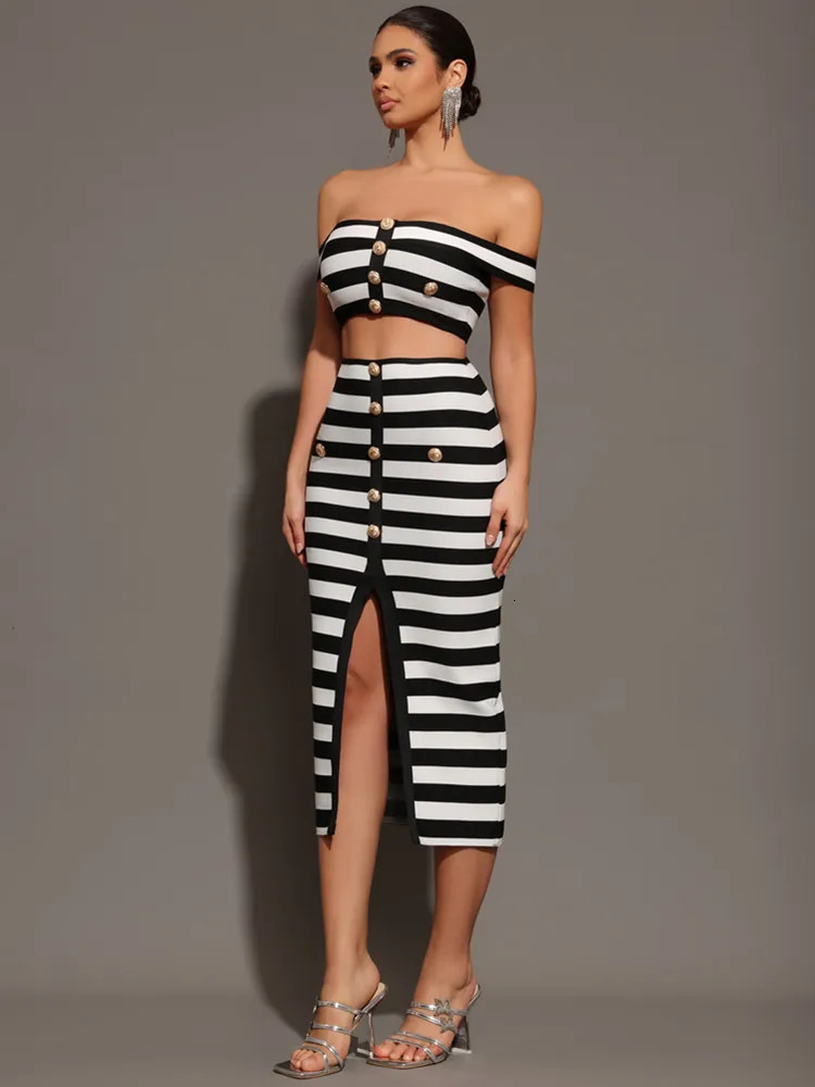 Womens Summer Sexy Shoulder Strap Button Two Piece Mini Bandage Set Celebrity ner Evening Party 250410