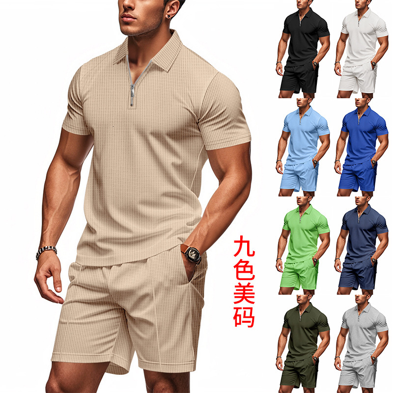 2025 Summer Mens Polo Casual Loose Short sleeved Shorts Sports Set