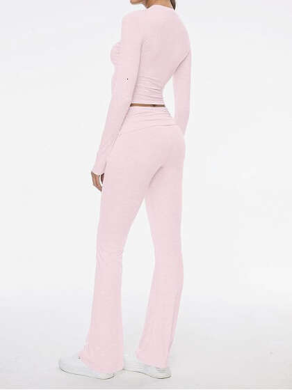 2024 Amazon Fast Selling New European and American Women's Fashion Round Neck, Short, Slim Fit, Low Waist, Flared Pants Set