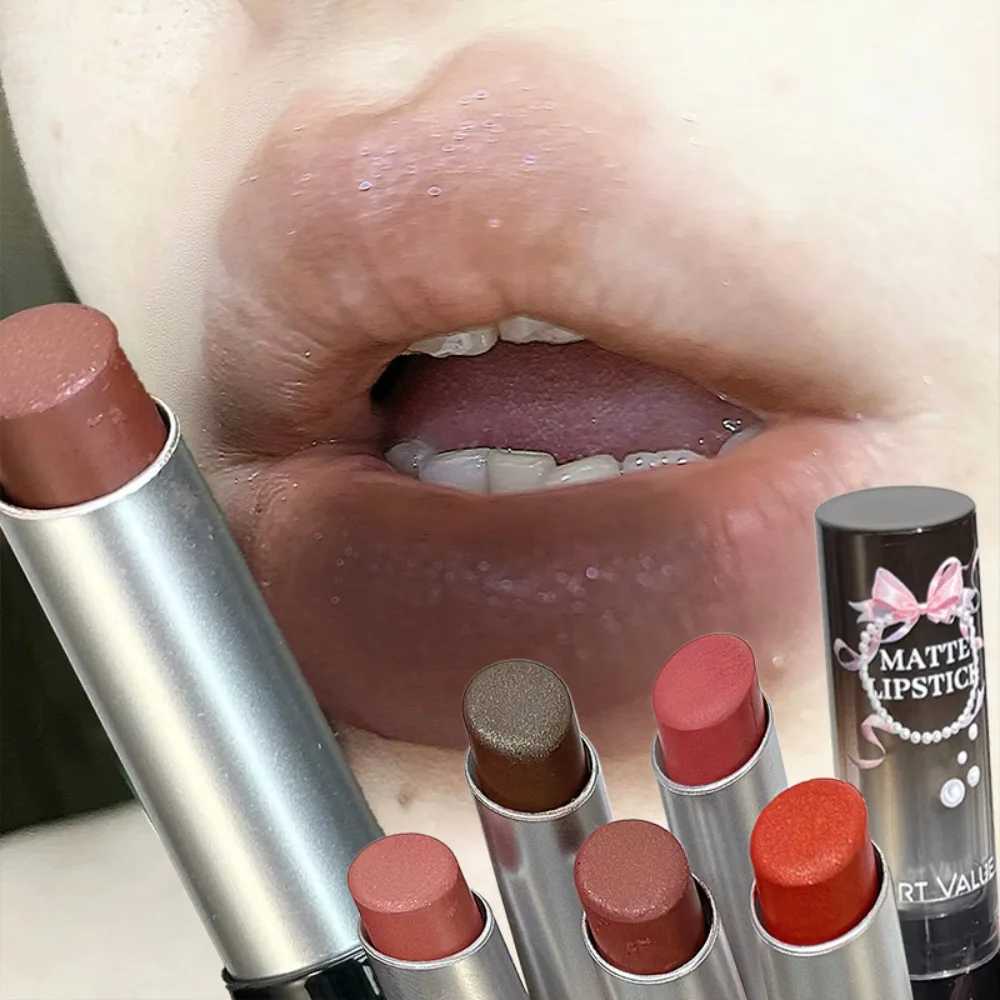 1Pc Moisturizing Velvet Matte Lipstick Bow Hazelnut Mousse Long Waterproof Light Natural Warm Brown Toned Lip Tint Make Up StainT251110