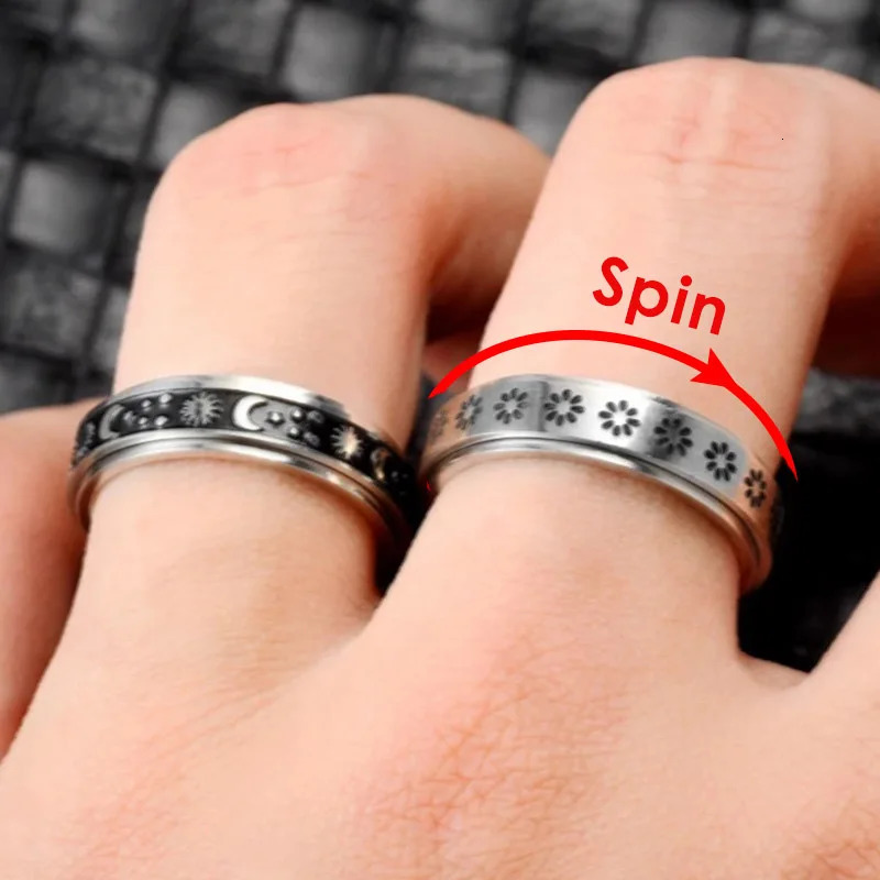 Fidget Spinner Anxiety Rings For Women Men Spinning Rotate Antistress Printing Stainless Steel Ring Accessories Trendy Jewelry 251110