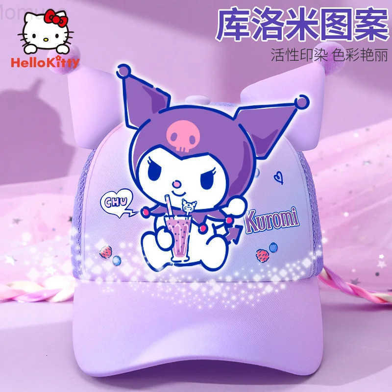 Sanrio Kuromi Baseball Cap Summer Sun Hats for Girl Breathable Visor Hat Kawaii Wig Braid Cute Kids Children Aged 5-10 Sunhat H251110
