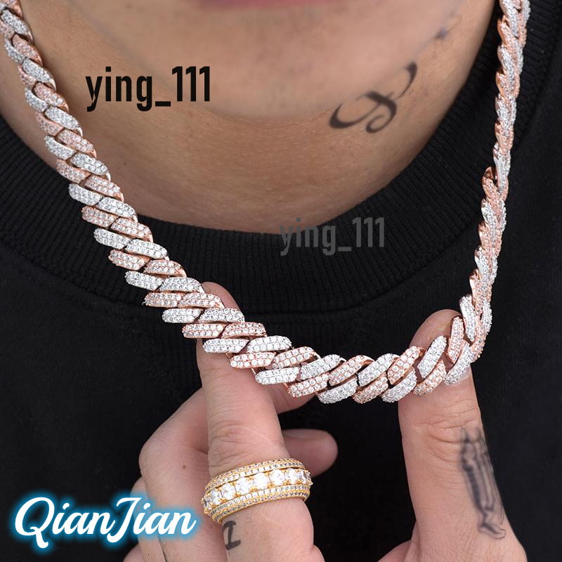 Custom 925 Silver Miami Hip Hop Style Cuban Chain With Prong Set Moissanite VVS Passed Diamond Test 12mm Moissanite Necklace