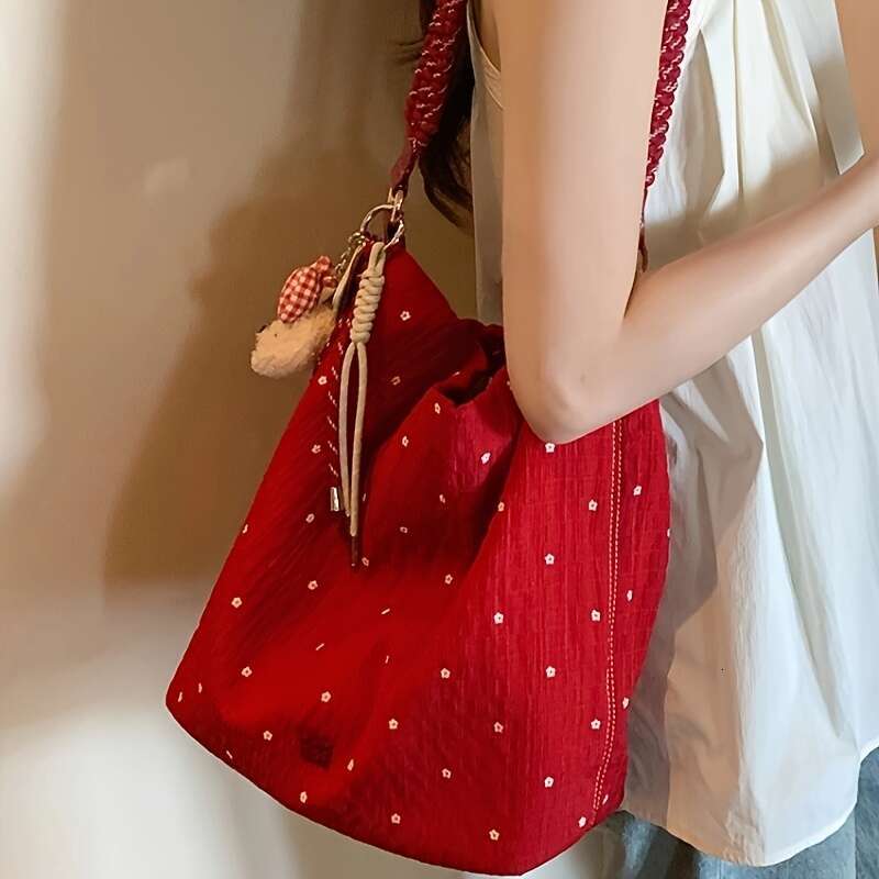 Red Polka Dot Pleated Casual Handbag