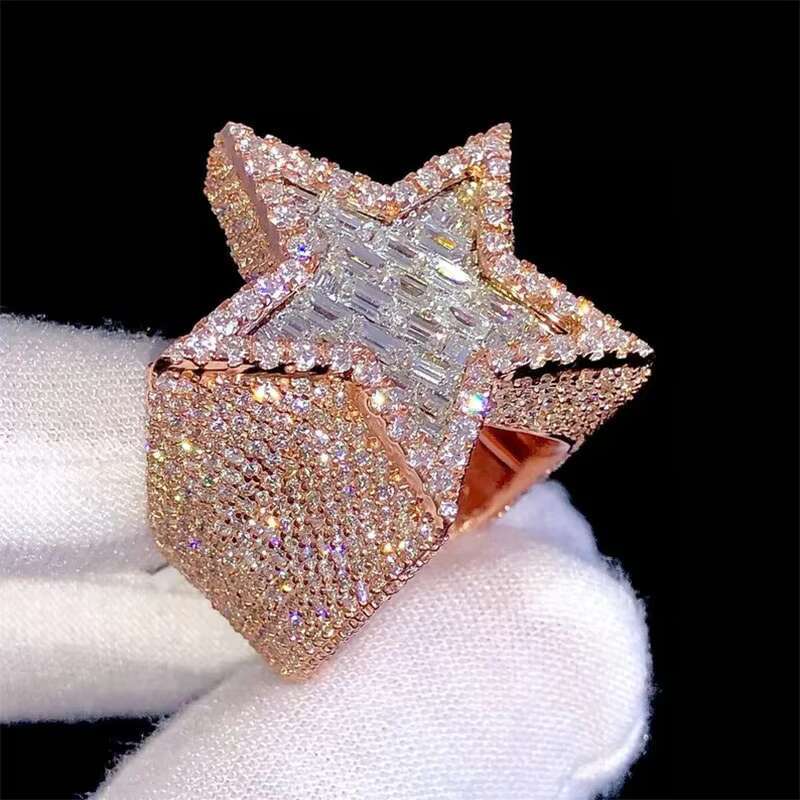 Rapper Hip Hop Champion Ring Baguette VVS Moissanite Diamond Ring for Valentine Gift