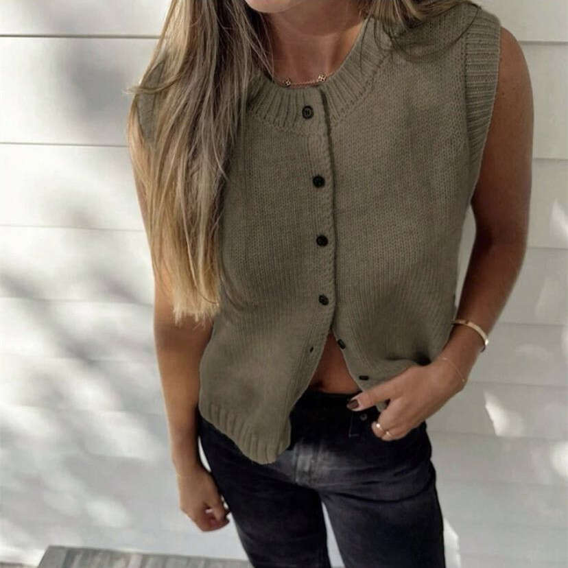 Cross-Border Vest Sweater Women's Casual Melad Style Versatile Single-Breasted Knitted Cardigan Top Women