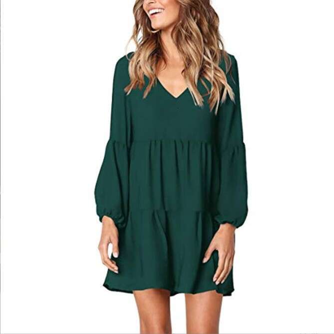 European and American women's V-neck long sleeved polka dot ruffle loose temperament dress 2025 new casual fashion trend clothing