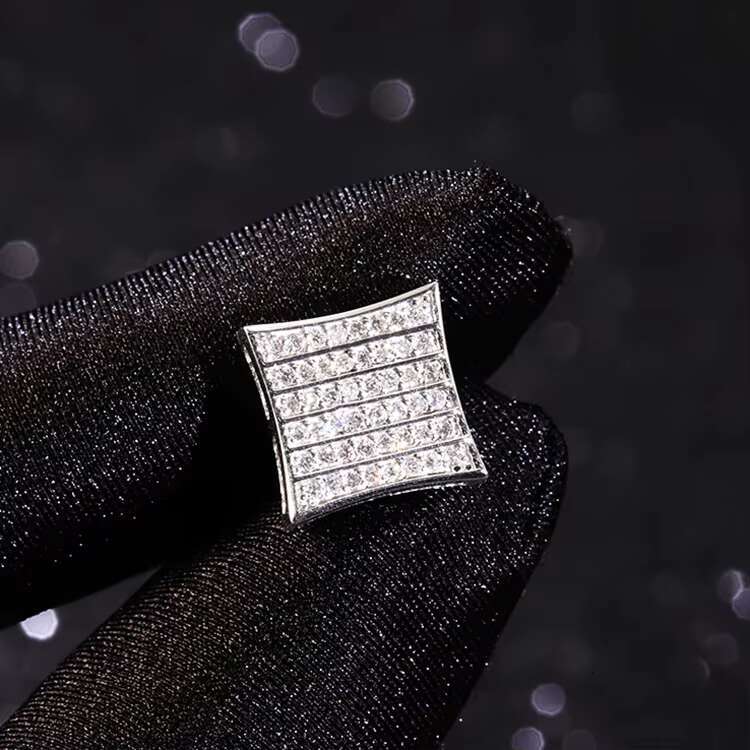 Best Seller Square Shape Jewelry Earring Filled GRA Moissanite Diamond 925 Sterling Silver Stud Earring for Rapper